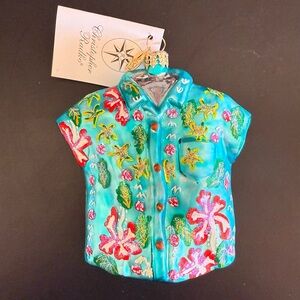 Christopher Radko Ornament Turquoise Aloha Shirt NWT